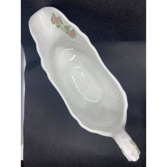 Antique Ridgways England Green Royalist Semi Porcelain Rose Pattern Gravy Boat - Picture 3 of 7